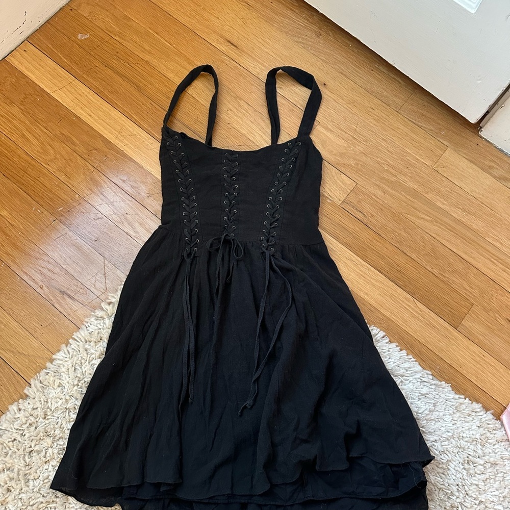 Free People Black Lace-Up Mini Dress